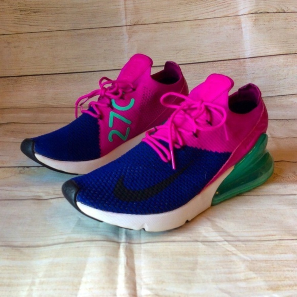 Nike air max air 270 flyknit pink and blue sneakers. 10.5.